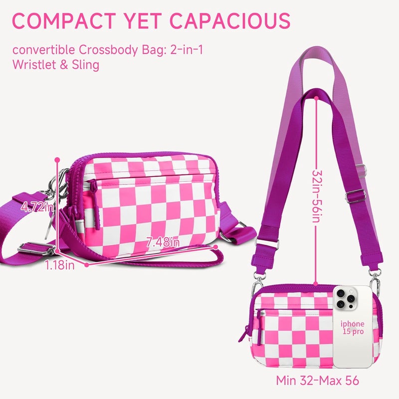 NBERMOTION Checkered Nylon Wristlet Wallets for Women RFID Blocking Purse With Credit Card Holder & Crossbody Strap - Image 2